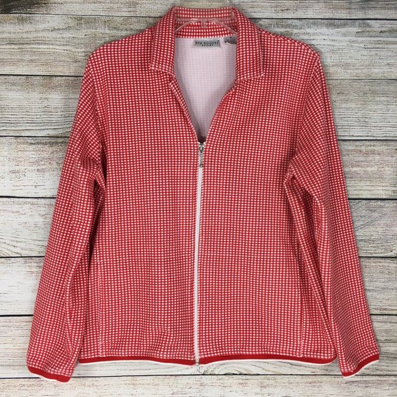 Kim Rogers Knit Jacket Top Full Zip Gingham - Picture 1 of 5